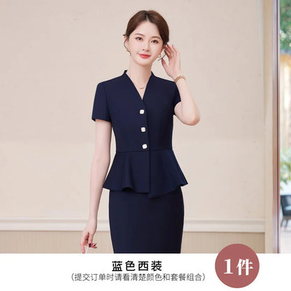 Short Sleeve Suit Professional Set Summer Hotel Management Front Desk Reception Manager Workwear Waiter Uniform Formal Wear