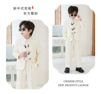 90-160 Kids New Chinese Tang Suit Hanfu Embroidery Suit Flower Boys Host Recitation Performance Costume