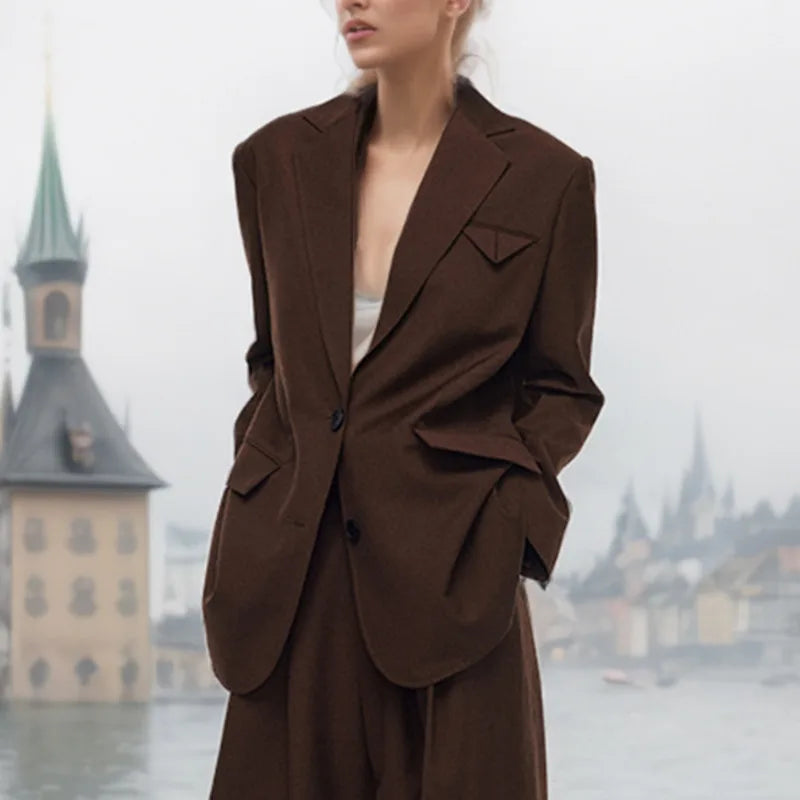 Spring Autumn New Women Blazer Solid Color Single Breasted Notched Collar Fashion Elegant Coat High-end Chic Jacket HK18269