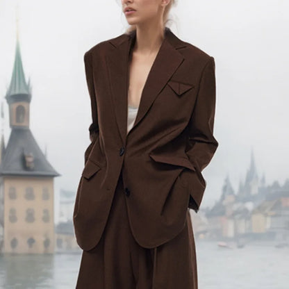 Spring Autumn New Women Blazer Solid Color Single Breasted Notched Collar Fashion Elegant Coat High-end Chic Jacket HK18269