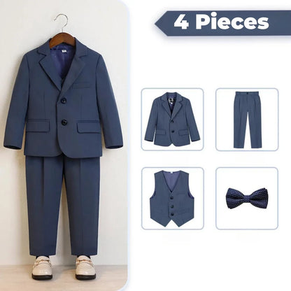 Spring Autumn Children Slim Fit Suit Set Comfortable Boy Suits 4 Pieces jacket Vest Pants Bow-tie School Graduation Ceremony