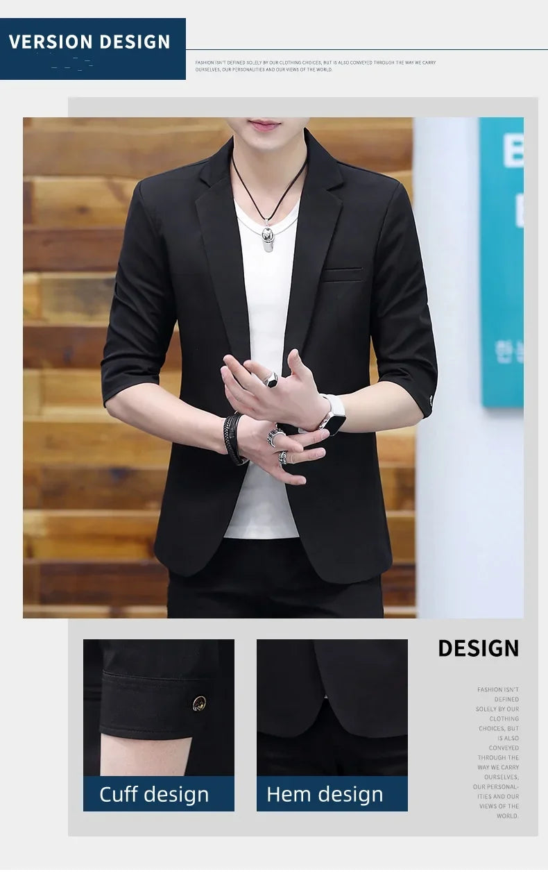 Summer 2025 Men's Mid-Sleeve Slim Fit Suit Korean Style Handsome Youth Seven-Quarter Jacket Small Suit Collection