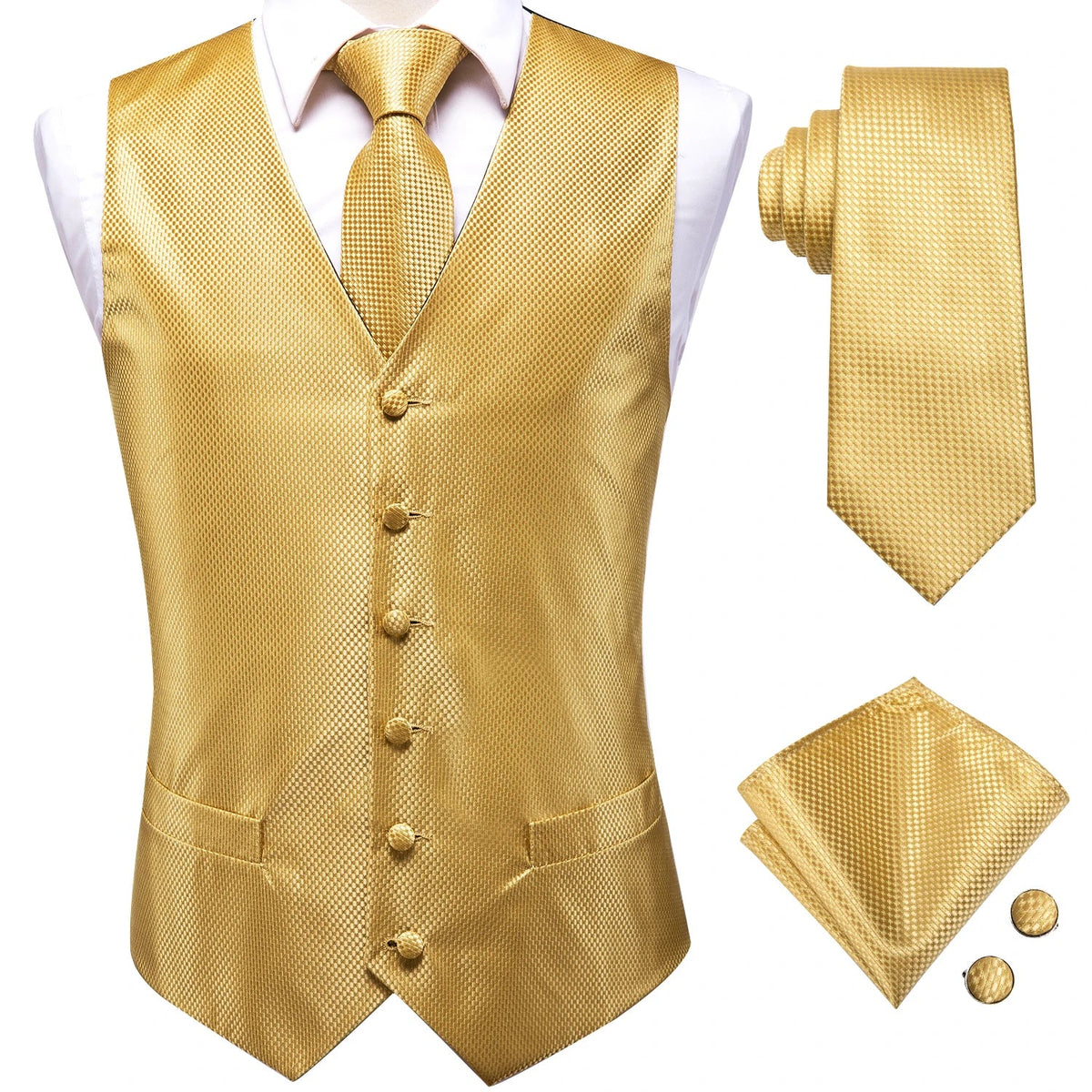 Men's Vest Paisley Jacquard Set with Necktie Pocket Square and Cufflinks for Weddings and Formal Events