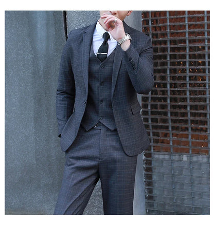 Men's Autumn Winter Trendy Three-Piece Suit Set Slim Fit Stylish Vest Trousers Ensemble Handsome Personality Wardrobe Essential