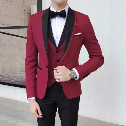 Classic Wedding Tuxedos 3 Pieces Suits Slim Fit Shawl Lapel Groomsmen Suit Male Formal Business Men Clothing(Jacket+Vest+Pants)