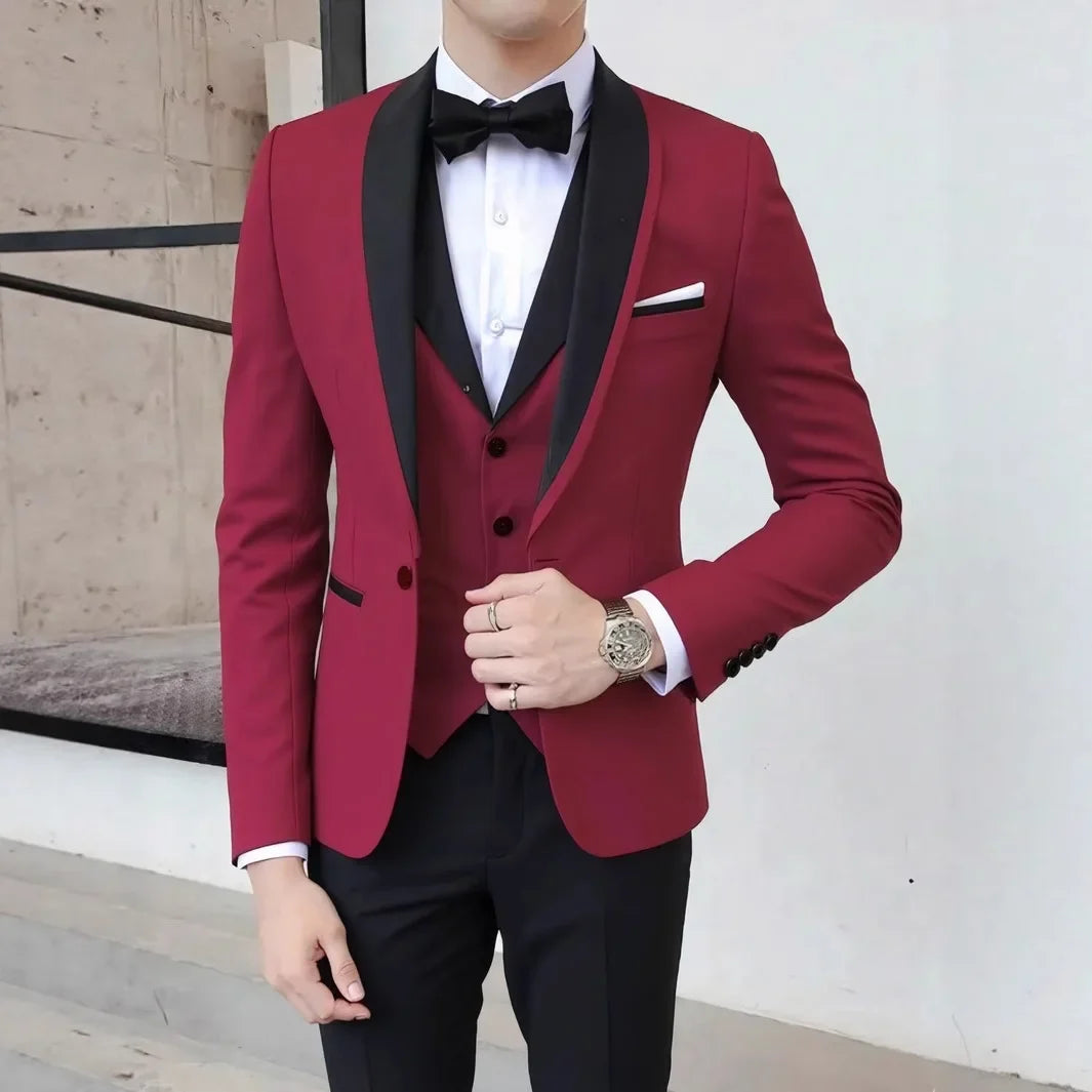 Classic Wedding Tuxedos 3 Pieces Suits Slim Fit Shawl Lapel Groomsmen Suit Male Formal Business Men Clothing(Jacket+Vest+Pants)