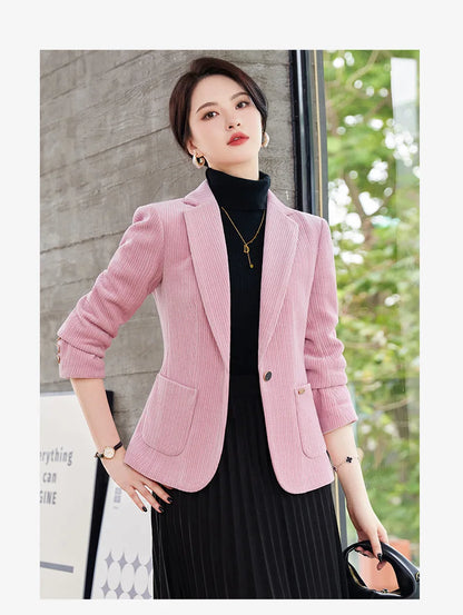 Autumn and Winter Blazer Women's Corduroy New Long Sleeve Professional Blazer Women's Coat Office Female Blazers Jacket Coat