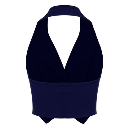 Womens Fashion Vest Shirts Separate Waistcoat Crop Tops Lapel Halter Backless Button Down Pointed Hem Vest for Party Formal Wear