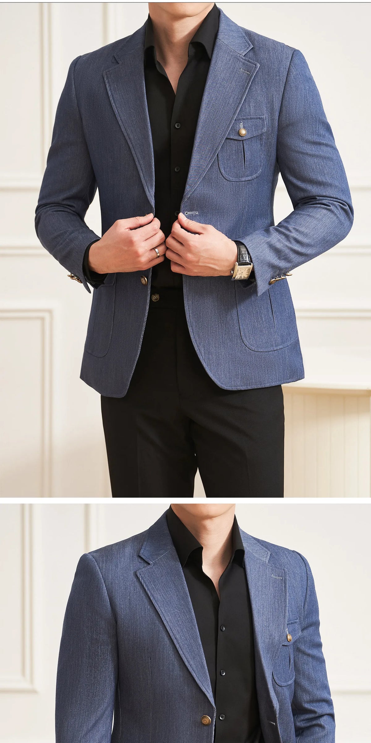 High Quality Men's Denim Style Suit Jacket Vintage Luxury Slim Fit Business Fashion Casual Suit Coat Formal Wedding Tuxedos