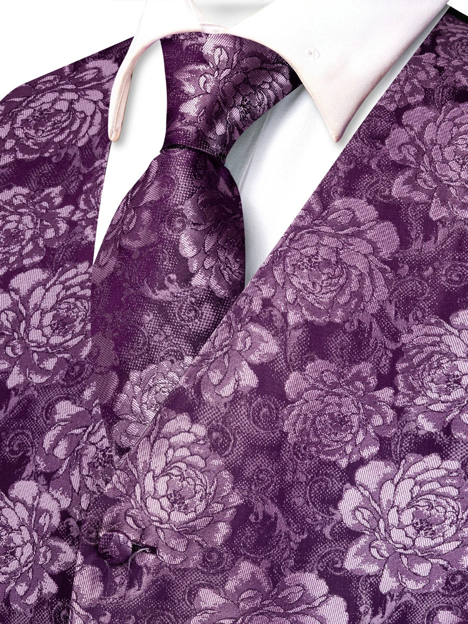 Men's Waistcoat Set Jacquard Floral Black Yellow Formal Wedding Tuxedo