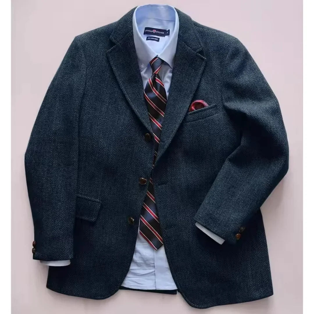 Men's Brown Herringbone Tweed Blazer XS-6XL Single Breasted Notch Lapel Formal Business Wedding Prom Jacket Wool Tuxedo Coat