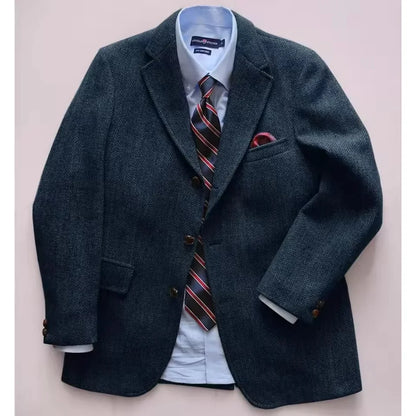 Men's Brown Herringbone Tweed Blazer XS-6XL Single Breasted Notch Lapel Formal Business Wedding Prom Jacket Wool Tuxedo Coat