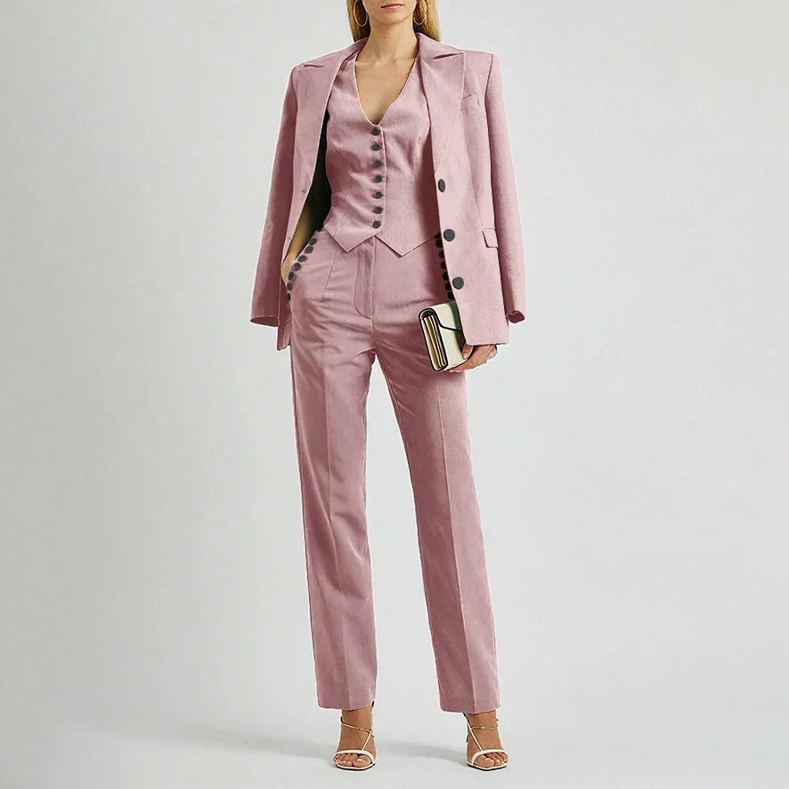 Slate Green Women's Suit Customized Elegant Single-breasted Peaked Lapel Three Pieces (Jacket+Pants+Vest) Office Lady Set