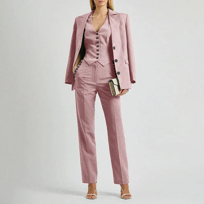 Slate Green Women's Suit Customized Elegant Single-breasted Peaked Lapel Three Pieces (Jacket+Pants+Vest) Office Lady Set