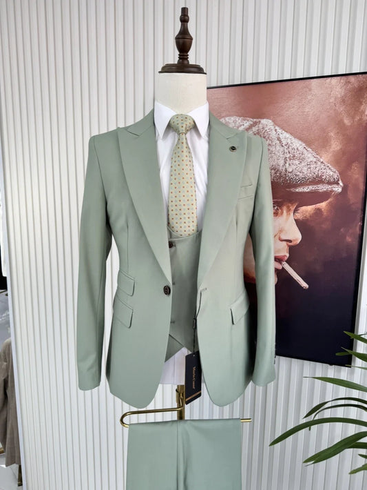 Formal Men's Slim Fit Suit Set Wedding Groom Sets High Quality Peak Lapel 3 Pieces Blazer Vest Pants Business Outfit