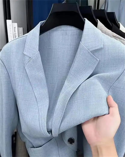 Men's Linen Suit Jacket Summer Thin Breathable Blazers Lapel Single-breasted Business Man Clothes Blazer Wedding Office Coat