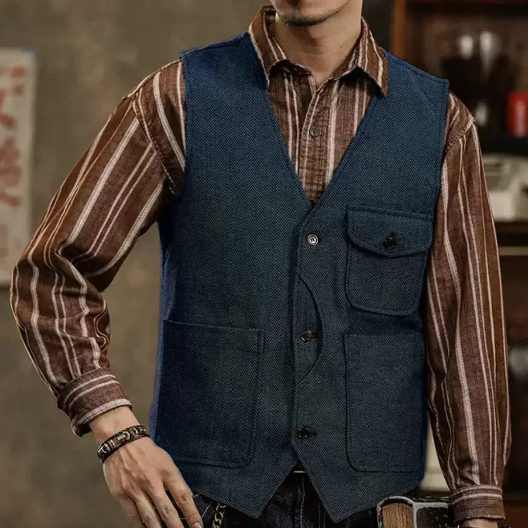 Men's Herringbone Suit Vest – Single Button Waistcoat for Wedding & Business