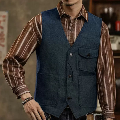 Men's Herringbone Suit Vest – Single Button Waistcoat for Wedding & Business