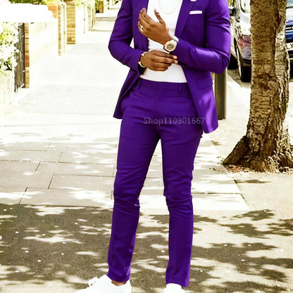 Smart Casual Slim Fit Men Suits 2 Piece Groom Tuxedos Single Breasted Blazer Pants Sets Prom Business Costume Homme Men Outfits