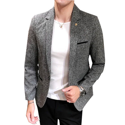 Blazer.New Boutique Men's Solid Color British Style Fashion Casual Business Job Interview Gentleman Party Best Versatile Dress