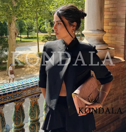 Commute Short Sleeve Blazer Women Summer Elegant Stand-up Collar Short Blazer New 2026 Trendy High Street Casual Blazer