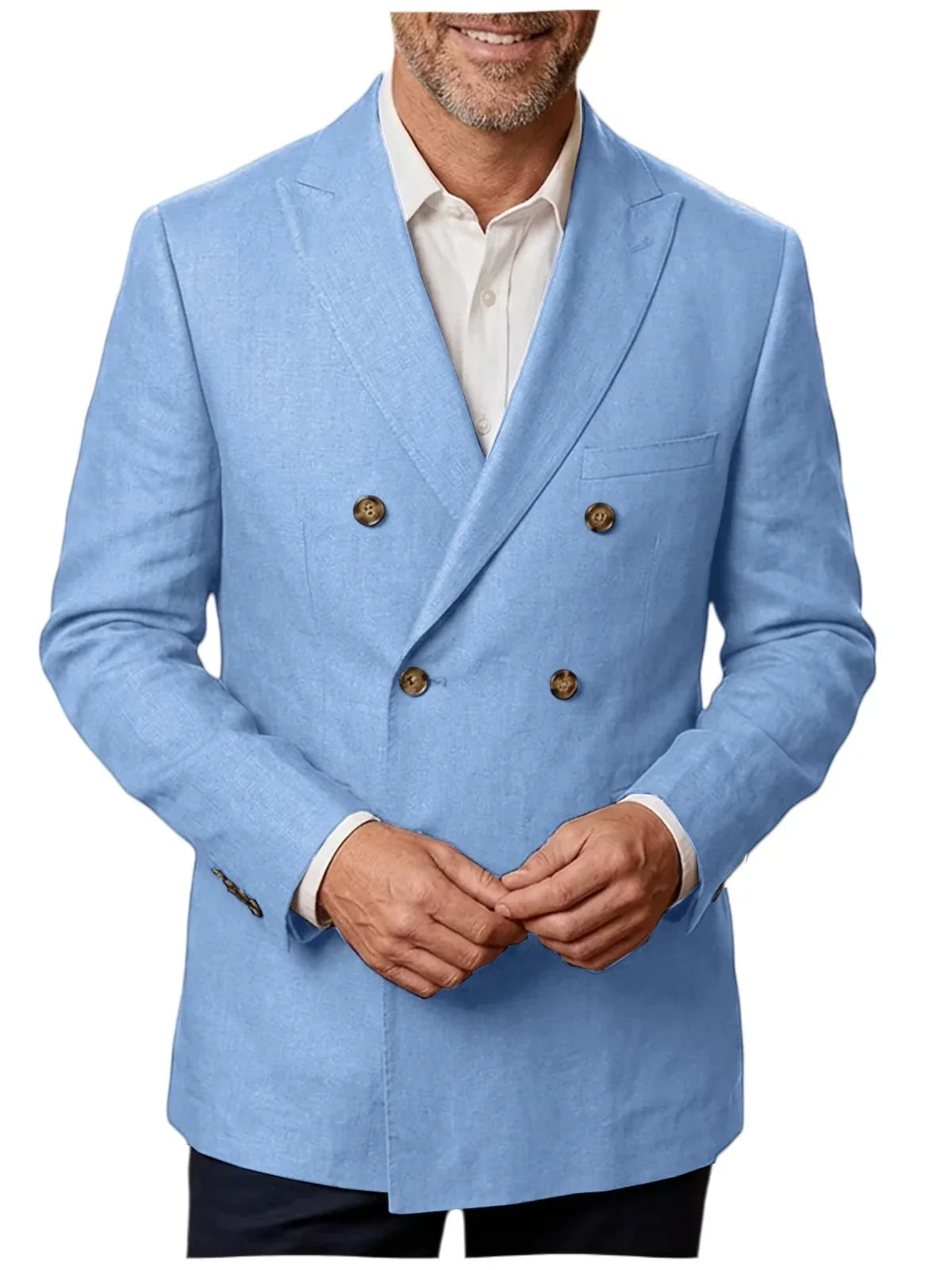Men's Linen Blazer Double Breasted Casual Business 1Piece Jacket Slim Fit Formal Coat For Wedding Party Office Streetwear