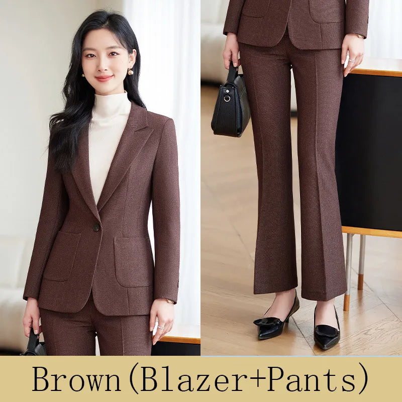 Brown Suits Women 2024 New Autumn High End Fashion Temperament Business Slim Blazer And Pants Sets Office Lady Work Wear