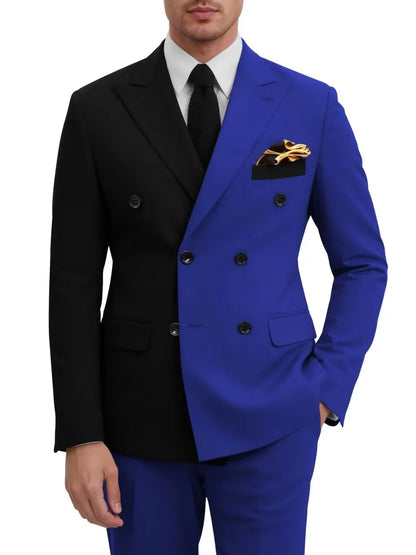 Fashion Contrast Man Suit Set 2 Pieces Jacket Pants Stage Performance Wear Premium Double Breasted Men's Tuxedo For Wedding