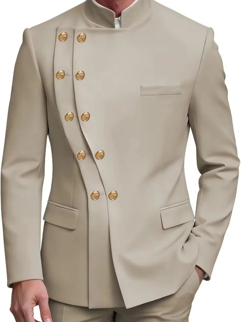 Fashion Contrast Man Suit Set 2 Pieces Jacket Pants Stage Performance Wear Premium Double Breasted Men's Tuxedo For Wedding