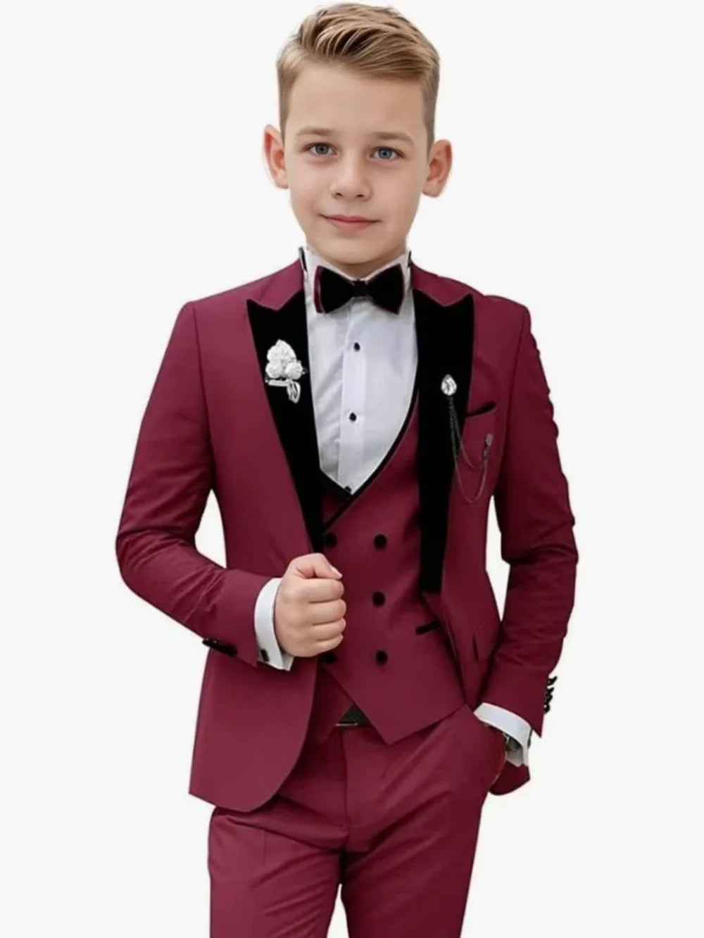 2026 Newest Multi Colors Boys Slim Fit Suits 3 Pieces Wedding Ring Bearer Outfit Chic Velvet Collar Kids Suit Set Party Tuxedo