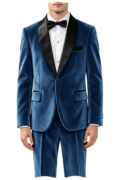 Men's Velvet 2-Piece Tuxedo Suit Satin Shawl Lapel Slim Fit Blazer & Pants for Wedding, Prom & Banquet