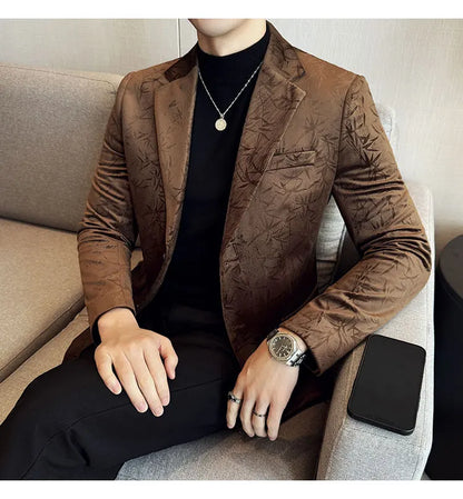 British Style Velvet Men Blazers Autumn Winter Slim Fit Casual Business Suit Jackets Wedding Groom Banquet Formal Coats