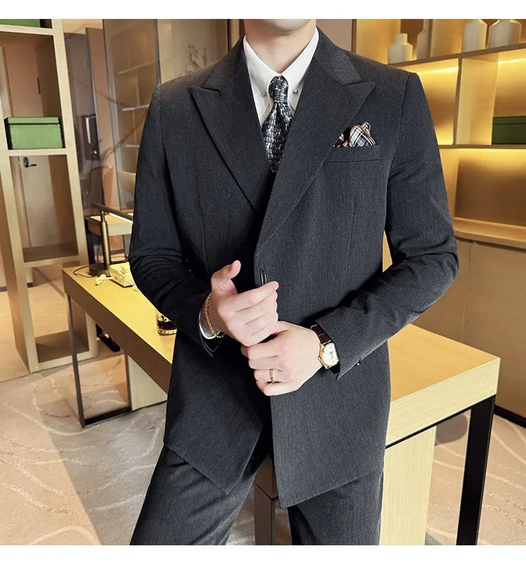 Men's 3-Piece Slim Fit Suit Set – Jacket, Vest & Pants for Wedding, Prom & Business
