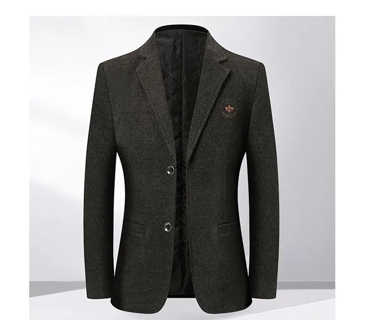 Men's Fleece Blazer Smart Casual Single Breasted Suit Jacket for Middle-Aged Men Autumn Winter