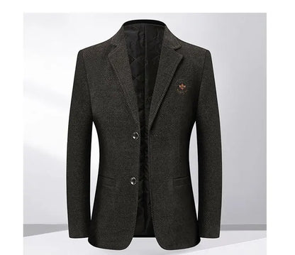 Men's Fleece Blazer Smart Casual Single Breasted Suit Jacket for Middle-Aged Men Autumn Winter