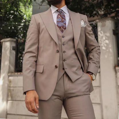 Peak Lapel Elegant Men Suit Smart Casual Slim Fit Blazer Business High Quality Custom 3 Piece Set Jacket Pant Vest Costume Homme