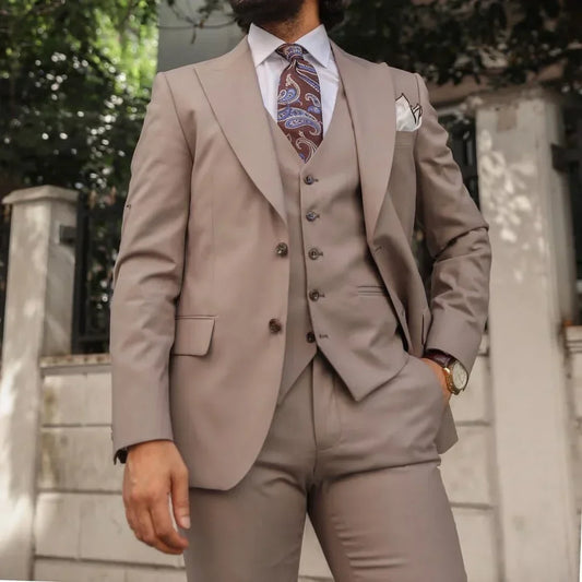 Peak Lapel Elegant Men Suit Smart Casual Slim Fit Blazer Business High Quality Custom 3 Piece Set Jacket Pant Vest Costume Homme