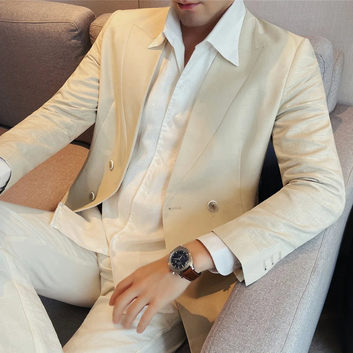 Summer Linen Breathable Suit Jacket Daily Casual Thin Blazers Men's Business Formal Suit Jacket Wedding Groom Coats Men Clothing