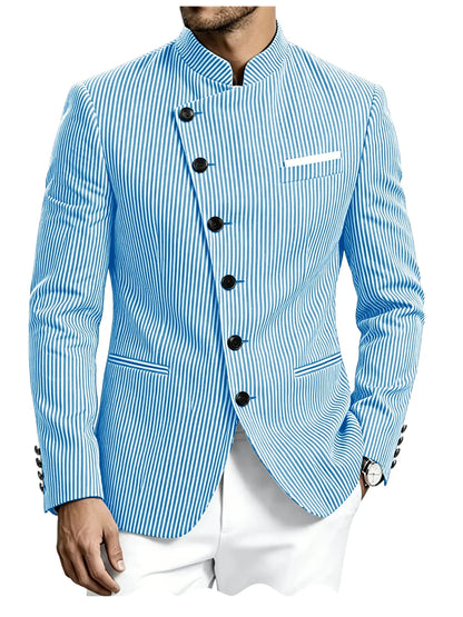 Men Mandarin Collar Suit Jacket Stand Collar Asymmetrical Single Breasted Men Blazer Slim Fit Business Formal Coat For Business