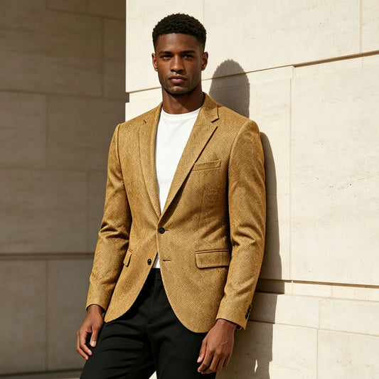 Men's Herringbone Blazer Single Breasted Slim Fit Formal Suit Jacket