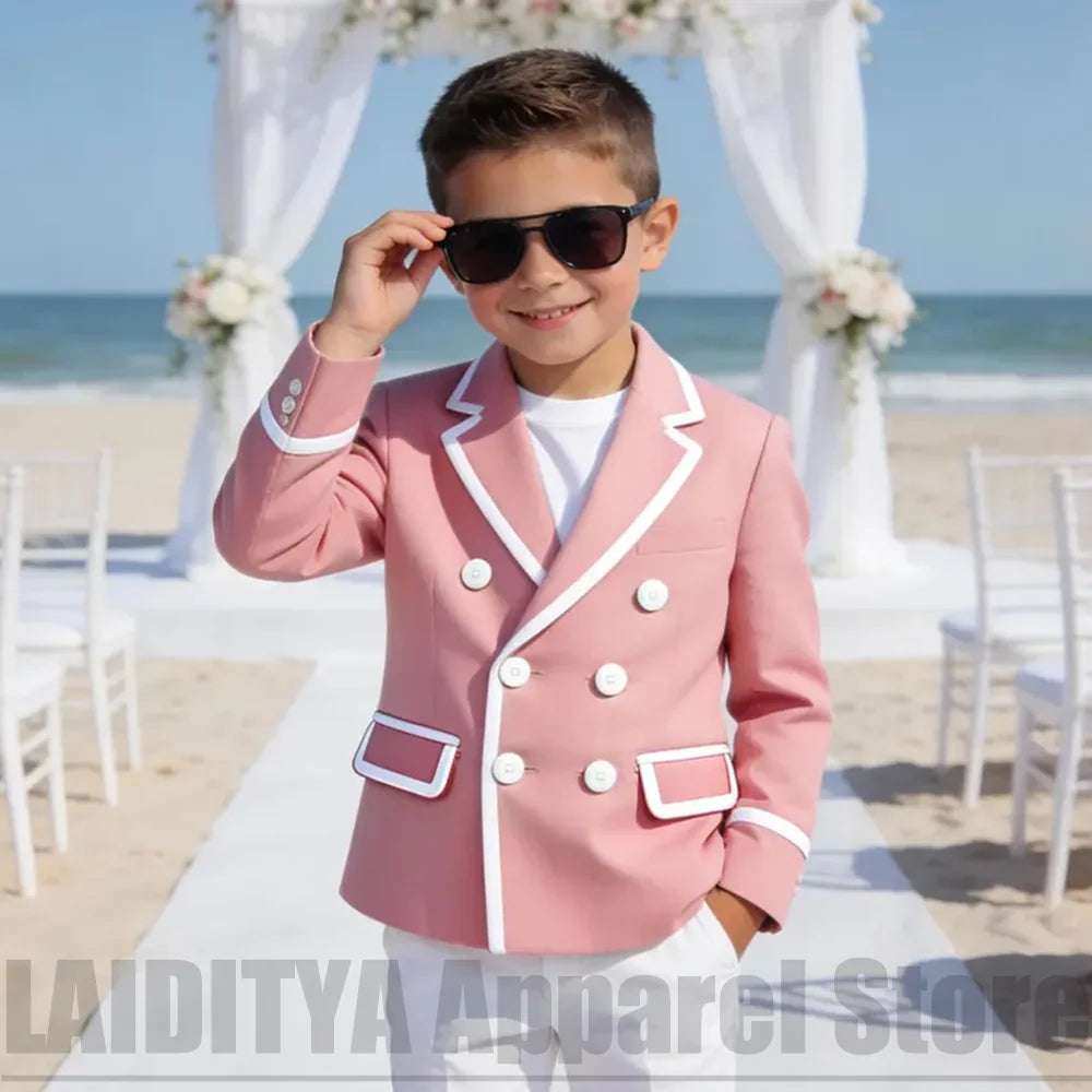 Boys Formal Suit 2 Piece Double Breasted Blazer with White Trousers Fashion Outfit For Daily Casual Page Boy Wedding Party