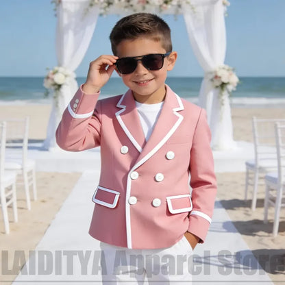 Boys Formal Suit 2 Piece Double Breasted Blazer with White Trousers Fashion Outfit For Daily Casual Page Boy Wedding Party