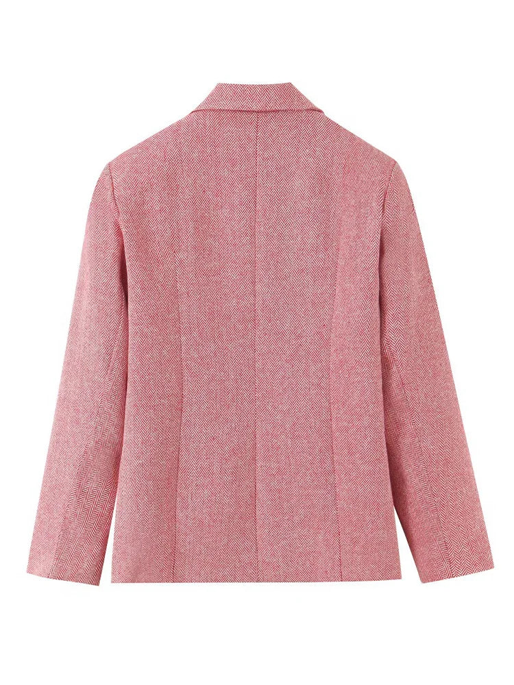 Woman Early Fashion Double Breasted Decoration Waist Blazer Female Spring Slim Long Sleeves Turn-down Collar Commuting Coat