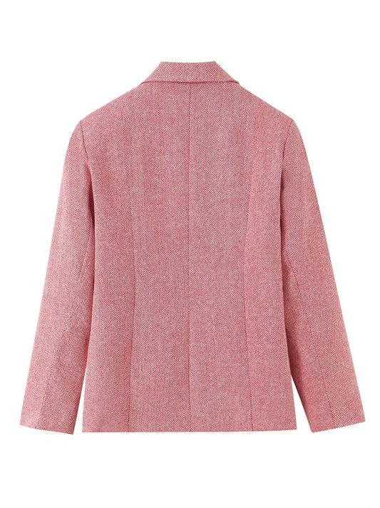 Woman Early Fashion Double Breasted Decoration Waist Blazer Female Spring Slim Long Sleeves Turn-down Collar Commuting Coat