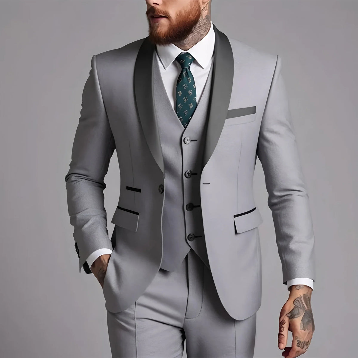 Men's Suits Regular Fit 3 Pieces Formal Business Tuxedos Blazer Vest Pants for Wedding Grooms