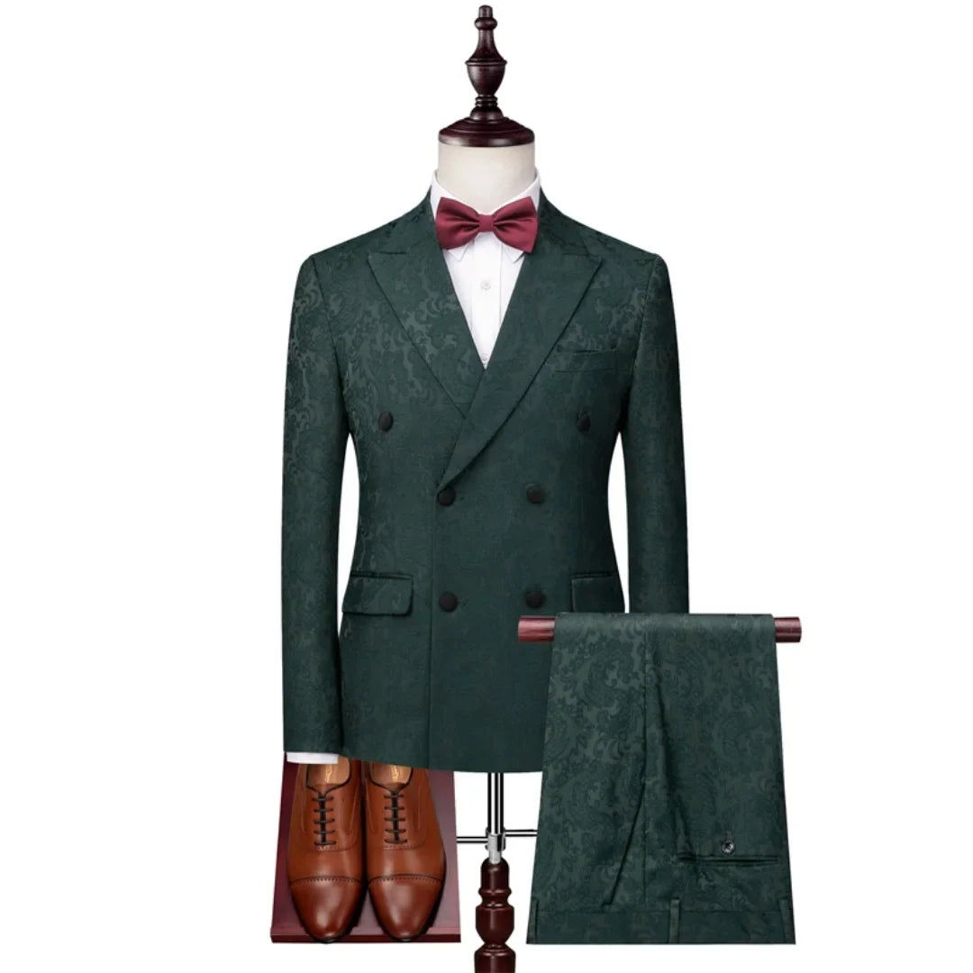 Men Suit 3 pcs set 2020 New Double Breasted Printing Slim Suit Business Men blazers Wedding Groom Party Boutique Suit