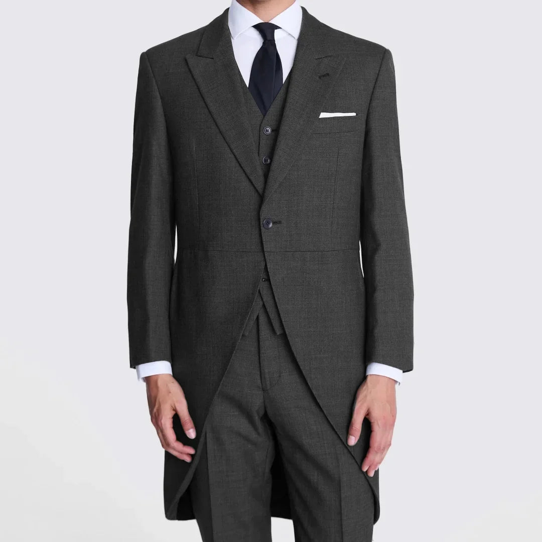 Men Suit 3 Piece Dark Gray With Lapel Single Button Business Casual For Wedding Banquet Work Tuxedo Jacket Vest With Pants