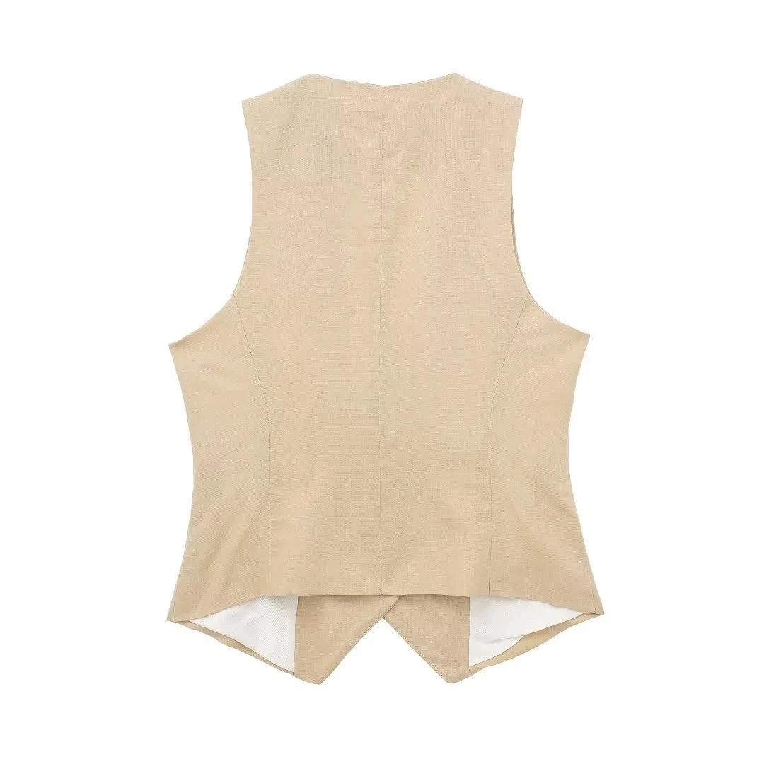 Fashion Women's Vest Linen Sleeveless Suit Vest Coat for Women Autumn Korean Female Black White Suit Vest Top