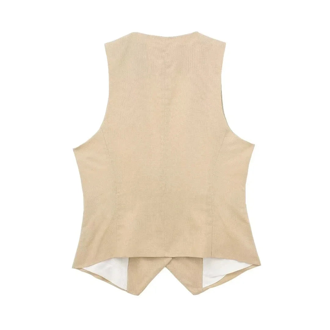 Fashion Women's Vest Linen Sleeveless Suit Vest Coat for Women Autumn Korean Female Black White Suit Vest Top