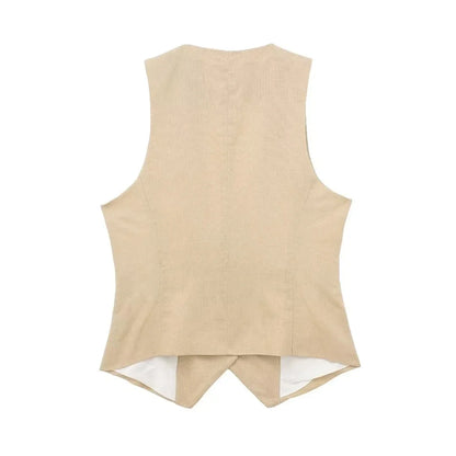 Fashion Women's Vest Linen Sleeveless Suit Vest Coat for Women Autumn Korean Female Black White Suit Vest Top